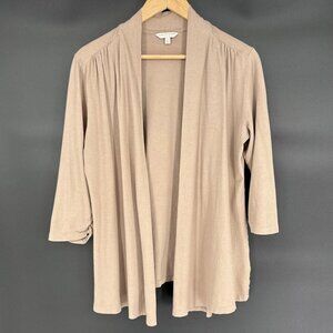 Tori Richard Women's Open Front Lightweight Cardigan S Tan Cotton Made in Peru